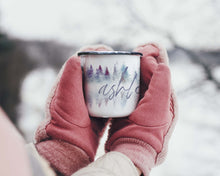  17 oz Personalized Enamel Camp Mug, Watercolor Nature Stainless Steel