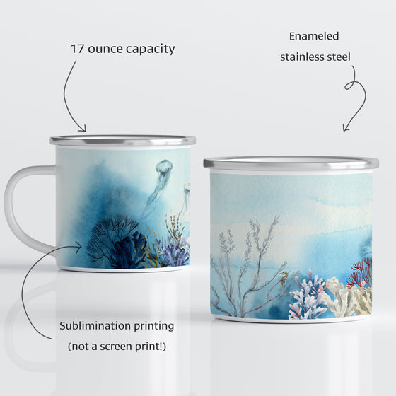 17 oz Personalized Save the Oceans Enamel Camp Mug
