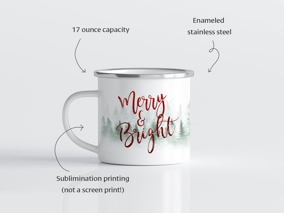 17 oz Merry and Bright Christmas Enamel Camp Mug
